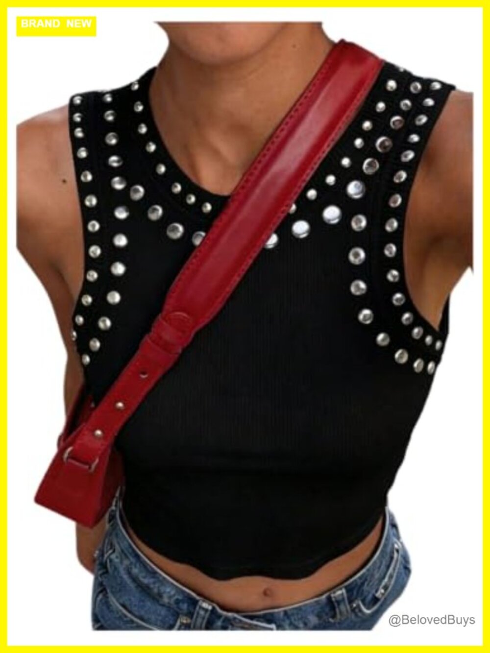 SOLY HUX Women's Y2K Studded Grunge Crop Tank Top Slim Fit Sleeveless